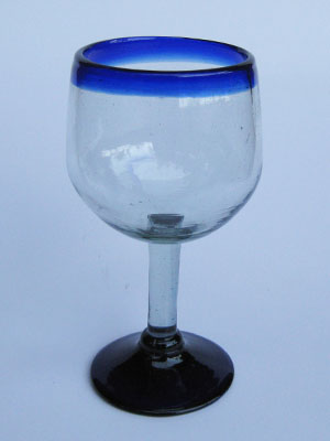 Ofertas / Juego de 6 copas tipo globo con borde azul cobalto / Éstas copas de vino tipo globo son las más grandes en su tipo, las disfrutará al capturar el aroma de un buen vino tinto.